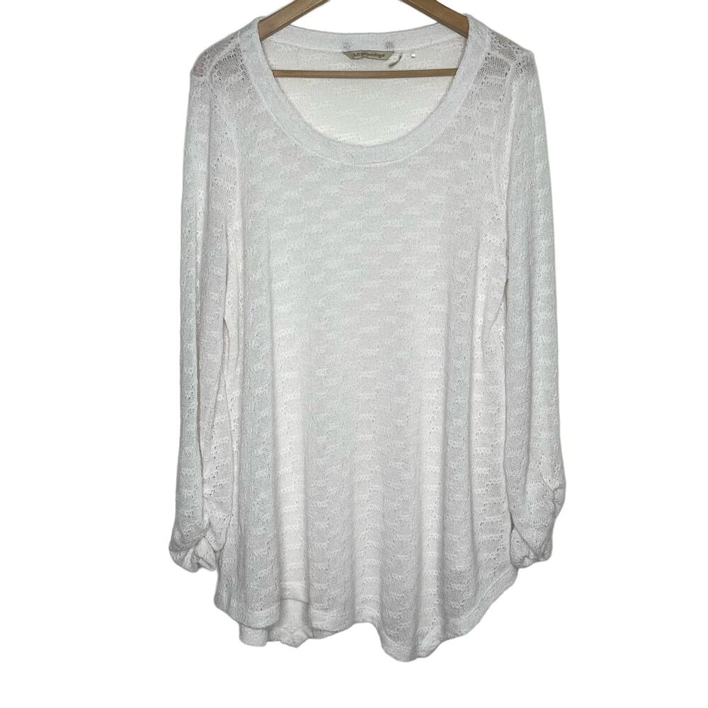 Soft Surroundings Women's Open Knit Sweater Size Large White Hankercheif Hem